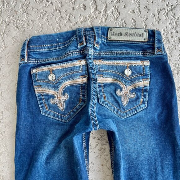 Rock Revival Womens Jeans size 25 Boot, Cut, Betty Embellished Rhinestone Bling - Picture 4 of 10